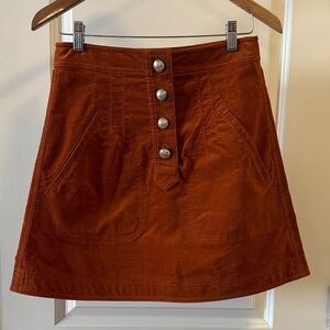 EUC Derek Lam 10 Crosby Burnt Orange Rust Button-Front A-Line Skirt Size 4